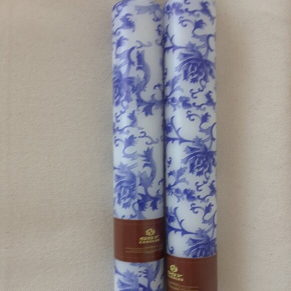 Handmade Blue Lace Leaf Patterned Taper Candles - Picture 12 of 12